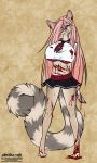  2020 3:5 4_toes alishka anthro blood bodily_fluids clothed clothing digital_media_(artwork) female hair hi_res pink_eyes pink_hair solo standing toes 