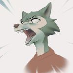  1:1 angry beastars black_nose digital_media_(artwork) fur grey_body grey_fur legoshi_(beastars) male miles_df open_mouth simple_background solo teeth tongue 