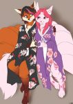  akaihana asian_clothing breasts canid canine clothing duo east_asian_clothing emmy fangs female fox foxboy83 hi_res japanese_clothing kimono mammal 