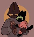  anthro black_body black_fur cartoon_network clothing domestic_cat duo father father_and_child father_and_son felid feline felis fur green_eyes hi_res male mammal mao_mao:_heroes_of_pure_heart pajamas parent parent_and_child paws plushie sheriff_mao_mao_mao shin_mao simple_background skyrimdos son sweater toony topwear whiskers yellow_eyes young 