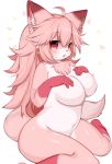  2019 anthro breasts canid canine chest_tuft featureless_breasts female fox fur gloves_(marking) hair hi_res kemono leg_markings mammal markings mofuaki navel nude pink_body pink_fur pink_hair red_eyes socks_(marking) solo tuft 