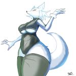  1:1 2019 anthro breasts canid canine chatora_(pixiv) clothed clothing female fox fur kemono mammal monotone_body monotone_fur signature simple_background solo white_background white_body white_ears white_fur white_tail 