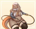  5:4 anthro arm_warmers armwear bell belly big_breasts bikini breasts brown_body brown_fur cleavage clothed clothing curvy_figure ear_piercing ear_ring female final_fantasy floppy_ears fur hair hi_res holding_object holding_weapon holding_whip kemono legwear long_ears looking_at_viewer mammal melee_weapon monotone_body monotone_fur navel nu_mou overweight overweight_female piercing purple_eyes shibaemonxsk skimpy solo square_enix standing swimwear thick_thighs thigh_highs video_games voluptuous weapon whip white_hair wide_hips 