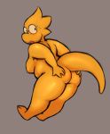  alphys anthro areola belly blush bodily_fluids breasts buckteeth butt chubby_female eyewear female glasses hi_res holding_butt leaning leaning_forward looking_back namelessenemy nervous nipples non-mammal_breasts open_mouth reptile scales scalie slightly_chubby solo sweat teeth thick_tail thick_thighs undertale video_games yellow_body yellow_scales 