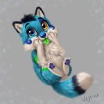  1:1 blue_body blue_fur canid canine chibi feral fluffy fluffy_tail fox fur hi_res male mammal pawpads paws solo stormithefolf tongue tongue_out vestina 