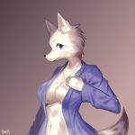  1:1 2020 anthro breasts chatora_(pixiv) clothing collarbone female fur fur_tuft gradient_background inner_ear_fluff mammal monotone_clothing simple_background solo tuft 