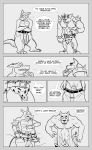  3_toes 4_fingers absurd_res activision anthro balls belt bottomwear clothed clothing comic crash_bandicoot_(series) crocodilian dasyuromorph dialogue dingodile duo english_text fangs fingers flaccid footwear genitals hi_res humanoid_genitalia humanoid_penis hybrid loincloth male mammal marsupial monochrome nipples pants penis pubes reptile scalie shoes spikysketches teeth text thylacine tiny_tiger toes topless vein video_games wardrobe_malfunction 