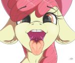  2020 absurd_res apple_bloom_(mlp) azerta56 digital_media_(artwork) earth_pony equid equine eyebrows eyelashes female feral friendship_is_magic front_view hi_res horse looking_at_viewer mammal mouth_shot my_little_pony open_mouth pony signature solo teeth tongue tongue_out 