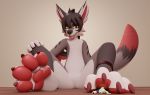  2020 3d_(artwork) 4_toes 5_fingers anthro anthro_on_anthro barefoot biped black_clothing black_hair black_nose black_topwear blep boyonomo boyonomo_(character) canid canine cheek_tuft clothed clothing digit_ring digital_media_(artwork) dipstick_tail duo eyes_closed facial_tuft feathered_wings feathers featureless_crotch fingers fluffy fluffy_tail foot_focus fox front_view fur grey_body grey_fox grey_fur hair half-closed_eyes hand_on_leg hi_res inside jewelry kazu_(kazuk9) larger_male low-angle_view lying macro male male/male mammal markings micro mostly_nude multicolored_body multicolored_fur multicolored_tail narrowed_eyes on_front on_ground pawpads paws red_body red_eyes red_fur red_pawpads red_tongue ring short_hair simple_background sitting size_difference size_play smaller_male tan_background toe_ring toes tongue tongue_out topwear tuft underfoot urocyon white_body white_fur wings yellow_body yellow_fur yellow_sclera 