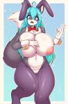  anthro big_breasts blush breasts bunny_costume canid canine canis clothing costume domestic_dog female genitals hanul legwear looking_at_viewer mammal navel nipples open_mouth pussy reverse_bunny_costume solo tailzkim 