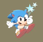  2019 anthro black_eyes blue_body blue_fur brown_background classic_sonic classic_sonic_(universe) clothing eulipotyphlan footwear fur gesture gloves handwear hedgehog hi_res male mammal mennnntaiko open_mouth open_smile shoes simple_background smile solo sonic_the_hedgehog sonic_the_hedgehog_(series) star thumbs_up 