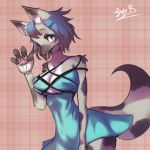  1:1 4_fingers anthro breasts chatora_(pixiv) cheek_tuft cleavage clothed clothing dipstick_ears dress facial_tuft female fingers fur hair looking_at_viewer mammal multicolored_ears solo spots spotted_body spotted_fur tuft 