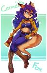  2019 absurd_res anthro beauty_mark blue_hair boots bottomwear breasts brown_eyes canid canine carmelita_fox clothing female footwear fox gloves hair handwear hi_res jacket long_hair mammal navel pants sly_cooper_(series) solo sony_corporation sony_interactive_entertainment sucker_punch_productions toastyscones topwear video_games 