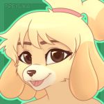  1:1 2020 absurd_res animal_crossing brown_eyes brown_nose canid canine canis digital_media_(artwork) domestic_dog female freylika fur green_background hair headshot_portrait hi_res icon isabelle_(animal_crossing) looking_at_viewer mammal nintendo open_mouth open_smile portrait shih_tzu simple_background smile solo toy_dog video_games yellow_body yellow_fur 