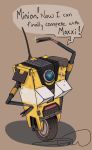  2020 black_text borderlands claptrap d_mew english_text machine not_furry robot shadow signature simple_background solo speech_bubble text tire video_games white_body yellow_body 