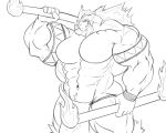  5:4 anthro anthrofied big_muscles clothed clothing dual_wielding firepaw grin holding_object holding_weapon huge_muscles hyper hyper_muscles loincloth looking_at_viewer male monochrome muscular navel nintendo pok&eacute;mon pok&eacute;mon_(species) sachiel_666 sketch smile solo topless typhlosion video_games weapon 