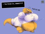  alphys anthro arkveveen_(artist) belly belly_overhang big_belly big_breasts blush bottomless breasts buckteeth button_pop cellulite claws clothed clothing dialogue dialogue_box english_text eyewear female glasses hand_on_face hi_res huge_breasts huge_thighs looking_at_viewer morbidly_obese morbidly_obese_female non-mammal_breasts obese obese_female open_mouth open_smile overweight overweight_female partially_clothed portrait reptile scales scalie smile solo standing straining_buttons teeth text thick_neck thick_tail thick_thighs three-quarter_portrait tight_clothing tight_topwear topwear undertale video_games wardrobe_malfunction wide_hips yellow_body yellow_scales 