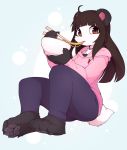  absurd_res anthro black_body black_fur black_hair bowl chopsticks clothed clothing devil-vox eating female food fur giant_panda hair hi_res hoodie long_hair mammal multicolored_body multicolored_fur noodles pawpads red_eyes sitting solo topwear ursid white_body white_fur 