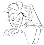 &lt;3 absurd_res accessory amy_rose anthro bent_over blush breasts butt clothing eulipotyphlan eyelashes female gloves hair_accessory hairband hammer handwear hedgehog hi_res looking_at_viewer looking_back mammal monochrome nude presenting presenting_hindquarters simple_background sirenslut smile solo sonic_the_hedgehog_(series) standing tools 