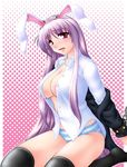  animal_ears bunny_ears chain cuffs dress_shirt long_hair open_clothes open_shirt panties purple_hair red_eyes reisen_udongein_inaba shinobun shirt solo striped striped_panties tears thighhighs touhou underwear very_long_hair 