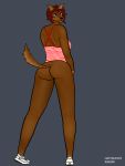 3:4 absurd_res anthro bottomless butt canid canine clothed clothing female footwear hi_res liam_spumoni mammal raised_tail shoes smile solo vans 