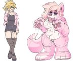  2018 anthro before_and_after blonde_hair bodily_fluids breasts canid canine drooling female genitals hair human human_to_anthro human_to_inanimate mammal nude pawpads plushie pussy reddishmaroon saliva slightly_chubby smile solo species_transformation standing tongue tongue_out transformation 