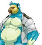  absurd_res animal_crossing anthro avian belly bird blue_body blue_feathers bottomless clothed clothing columbid dodo eyewear feathers fupa hi_res lost_out_gi male musclegut navel nintendo open_shirt overweight overweight_male pecs pilot shirt solo sunglasses topwear video_games wilbur_(animal_crossing) 