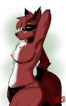  10:16 anthro black_body black_fur breasts butt choker clothing collar female fur hair hi_res jewelry medusalewdles necklace nickit nintendo nipples pok&eacute;ball pok&eacute;mon pok&eacute;mon_(species) red_body red_fur red_hair simple_background solo swimwear underwear video_games white_body white_fur yellow_eyes 
