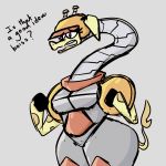  anthro armor black_eyes body_armor breasts cartoon_network english_text female giraffe giraffid hooves horn josomez long_neck mammal mao_mao:_heroes_of_pure_heart open_mouth ossicone ramaraffe shoulder_pads simple_background solo text thick_thighs worried 