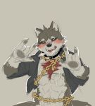  abs ahegao alphsbeep anthro black_sclerae blush bodily_fluids bottomless canid canine canis chain clothed clothing domestic_dog drooling fur garmr gesture hi_res looking_pleasured male mammal multicolored_body multicolored_fur muscular muscular_male nipples pecs saliva solo sweat tokyo_afterschool_summoners tongue two_tone_body two_tone_fur v_sign video_games yellow_eyes 