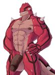  abs absurd_res anthro anthrofied balls blush bodily_fluids brown_nipples claws dripping genital_fluids genitals ghangaji grin groudon hand_on_hip hi_res holding_penis humanoid_genitalia humanoid_penis legendary_pok&eacute;mon male muscular muscular_male nintendo nipples nude pecs penis pok&eacute;mon pok&eacute;mon_(species) pok&eacute;morph precum precum_drip red_body sharp_teeth simple_background smile solo spikes teeth vein video_games white_background white_claws yellow_sclera 