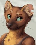  2020 4:5 anthro black_nose brown_body brown_fur bust_portrait clothed clothing fluffy fur hi_res inner_ear_fluff kebi mammal marten mustelid musteline notched_ear pine_marten portrait shirt simple_background solo tank_top topwear tuft whiskers 