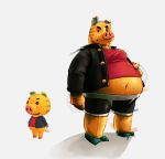  animal_crossing anthro anthrofied belly clothing domestic_pig freckles hi_res jacket kevin_(animal_crossing) male mammal navel nintendo orange_body overweight snout solo suid suina sus_(pig) topwear underwear video_games yeah_awright 
