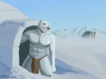 2020 4:3 anthro clothing hi_res humanoid igloo loincloth male mammal mountain otterboxed painting polar_bear snow solo ursid ursine watchers 