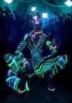  absurd_res ambiguous_gender anthro bodypaint bone crouching digitigrade female glowing glowing_eyes glowstick hi_res keadonger male rave sharp_teeth skull teeth 