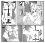  2020 anthro beastars bed bodily_fluids bottomwear canid canine canis clothed clothing cloud comic digital_media_(artwork) duo english_text eyebrows female french_kissing fur furniture haru_(beastars) hi_res inside kissing lagomorph legoshi_(beastars) leporid male male/female mammal necktie netflix open_mouth pants pillow rabbit saliva sitting size_difference skirt smile standing taillessbunny text tongue toony topwear uniform window wolf young 