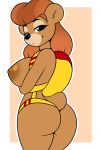  2019 2:3 anthro areola black_nose breasts brown_eyes brown_hair butt digital_media_(artwork) disney female hair half-closed_eyes hi_res kloudmutt looking_at_viewer looking_back mammal narrowed_eyes nipples rebecca_cunningham smile solo talespin ursid 