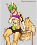  animal_genitalia animal_penis anthro athletic athletic_male bottomwear canid canine canine_penis clothing fennec fox fur genitals green_eyes green_hair green_penis hair knot leaning looking_at_viewer male mammal patreon penis shirt shorts smile solo standing tan_body tan_fur tank_top tattoo thunder-renamon topwear ziggy_zerda 