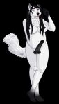  anthro balls belly bent_ear big_breasts black_balls black_feet black_hair black_hands black_nipples black_penis breasts canid canine canis chest_tuft christinestaff crossed_legs domestic_dog fluffy fluffy_tail fur genitals gynomorph hair hi_res humanoid_genitalia humanoid_penis husky intersex mammal nipples nordic_sled_dog nude penis purple_eyes slightly_chubby solo spitz tongue tongue_out tuft white_body white_fur white_tail 
