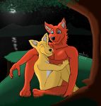  anthro canid canine cuddling duo fluffy hi_res light love male male/male mammal moonlight mr_sharky portrait scenery shaded smile 