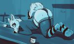  anthro ass_up butt canid canine canis clothing domestic_dog female garbagegarage hi_res legwear mammal panties presenting raised_tail socks solo stockings sweater tip_jar topwear underwear 
