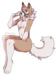  anthro blue_eyes breasts canid canine claws digitigrade dipstick_ears ear_tuft female fluffy fur hybrid inner_ear_fluff looking_at_viewer lycanroc mammal markings_(fur) midday_lycanroc mira_kingsley multicolored_body multicolored_ears muzzle_(object) muzzled neck_tuft nintendo nipples nude pok&eacute;mon pok&eacute;mon_(species) shatteter simple_background smile solo tuft video_games 