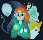  2019 atticus_(infinity_train) backpack black_background black_nose cane canid canine canis cartoon_network clothing crown domestic_cat domestic_dog eyewear felid feline felis female feral glasses glowing glowing_eyes group hair herding_dog hi_res hoodie human infinity_train looking_at_viewer machine male mammal multi_ear necktie one-one pastoral_dog randall_(infinity_train) red_hair robot signature simple_background sweater tentacles the_cat_(infinity_train) the_steward topwear tulip_olsen water_people welsh_corgi white_body yasmallow yellow_eyes 