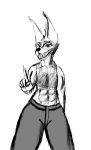  abs anthro anubian_jackal canid canine canis eyelashes female finger_wagging indigowizard jackal mammal monochrome muscular muscular_female solo teeth 