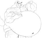  5_fingers anthro balls belly big_balls big_belly big_muscles big_penis bottomwear canid canine canis clothed clothing fingers flexing genitals grin huge_balls huge_muscles huge_penis hyper hyper_balls hyper_belly hyper_genitalia hyper_muscles hyper_penis larz_(wolf88incharge) male mammal monochrome musclegut muscular navel nipples pants penis sachiel_666 sketch smile solo topless vein veiny_muscles wolf 