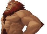  abs absurd_res alternate_version_at_source anthro arm_tuft blue_eyes brown_body brown_fur brown_mane brown_nose elbow_tufts felid fur fur_tuft gaoemon3 hi_res lion looking_at_viewer male mammal mane muscular muscular_male nude pantherine simple_background solo tuft white_background 