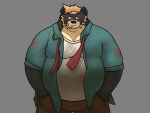  2020 absurd_res alfredblaze anthro belly blood bodily_fluids bottomwear clothing hi_res male mammal nosebleed overweight overweight_male pants shirt simple_background solo spectacled_bear topwear tremarctine ursid 