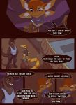  2020 bethesda_softworks blue_eyes clothed clothing comic deathclaw detailed_background digital_media_(artwork) duo elvche english_text fallout hi_res horn male night outside smile spines tan_eyes text turo video_games 