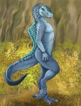  4_fingers anthro caribou_(artist) day detailed_background dinosaur fingers male outside reptile scalie solo standing toes 