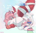  &lt;3 anal big_butt blue_eyes butt dialogue ear_bow eeveelution facesitting feral feral_on_feral fluffy fluffy_tail frottage fur hi_res male male/male nintendo oral pawpads pink_body pink_fur pok&eacute;mon pok&eacute;mon_(species) red_body red_fur ribbonjob rimming sex simple_background sylveon tongue tongue_out uromatsu video_games watermark white_body white_fur 